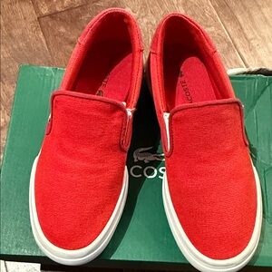 Lacoste Bright Red Canvas Slip-On Sneakers